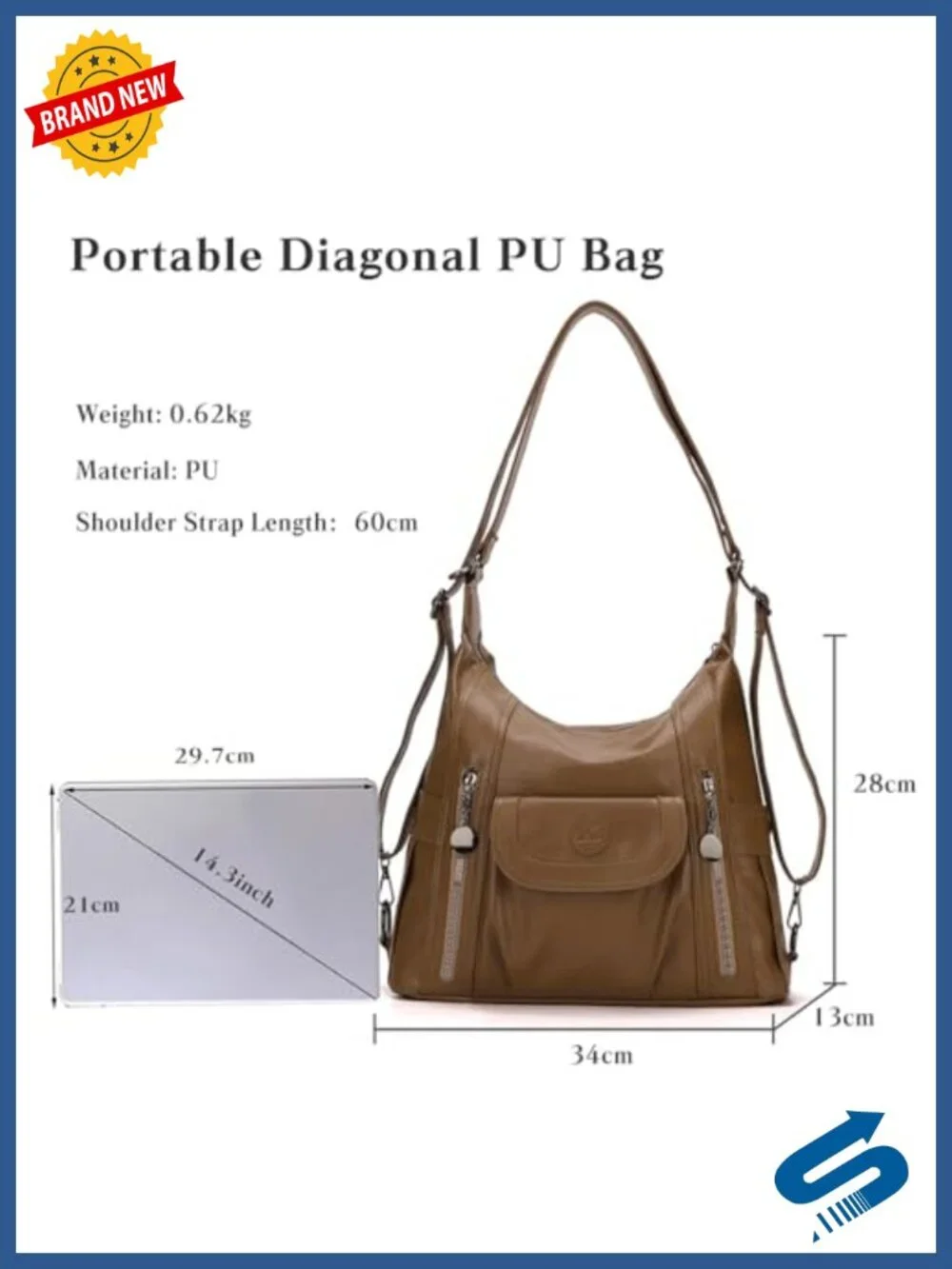 PU Leather Tote Bag Shoulder Bag Backpack Large Capacity Handbag